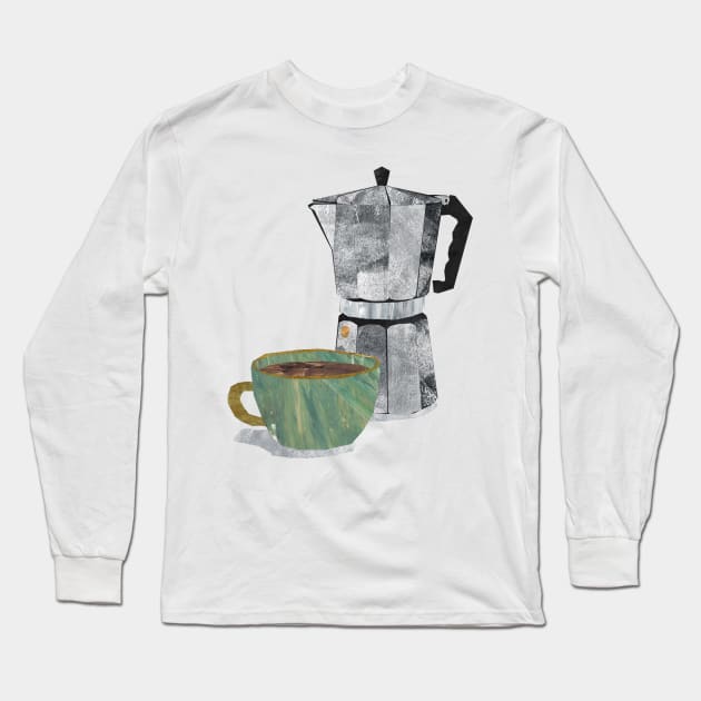 Coffee Combo (moka pot and cup) Long Sleeve T-Shirt by Babban Gaelg